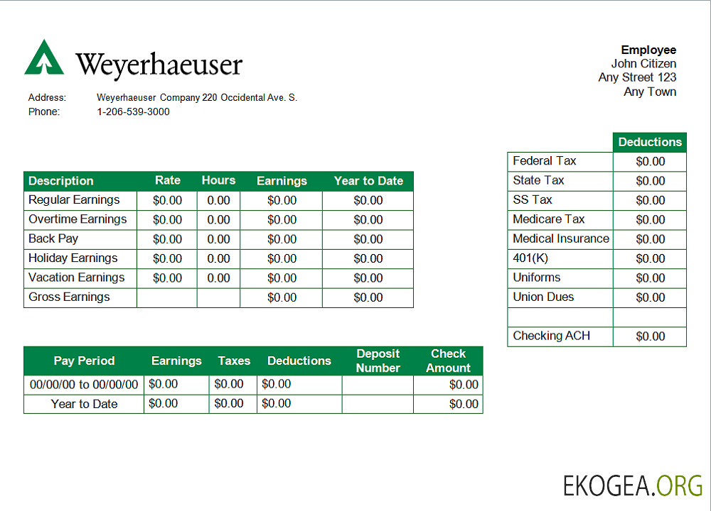 Fiche d'employé d'une entreprise forestière et papetière américaine